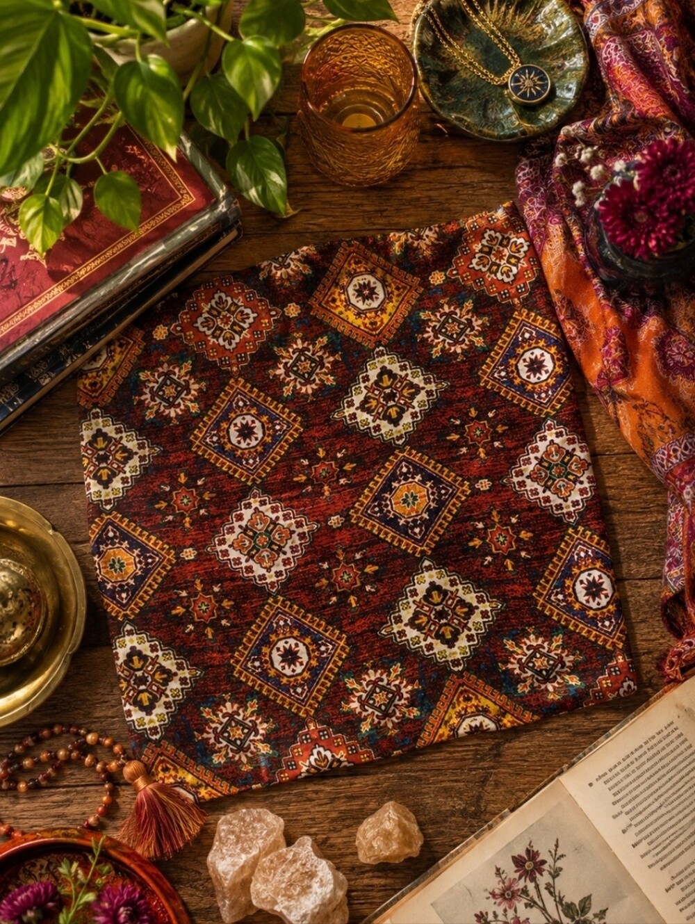 4/$15 Boho Geometric Tribal Print Fabric Table Mat 12x15 Multicolor